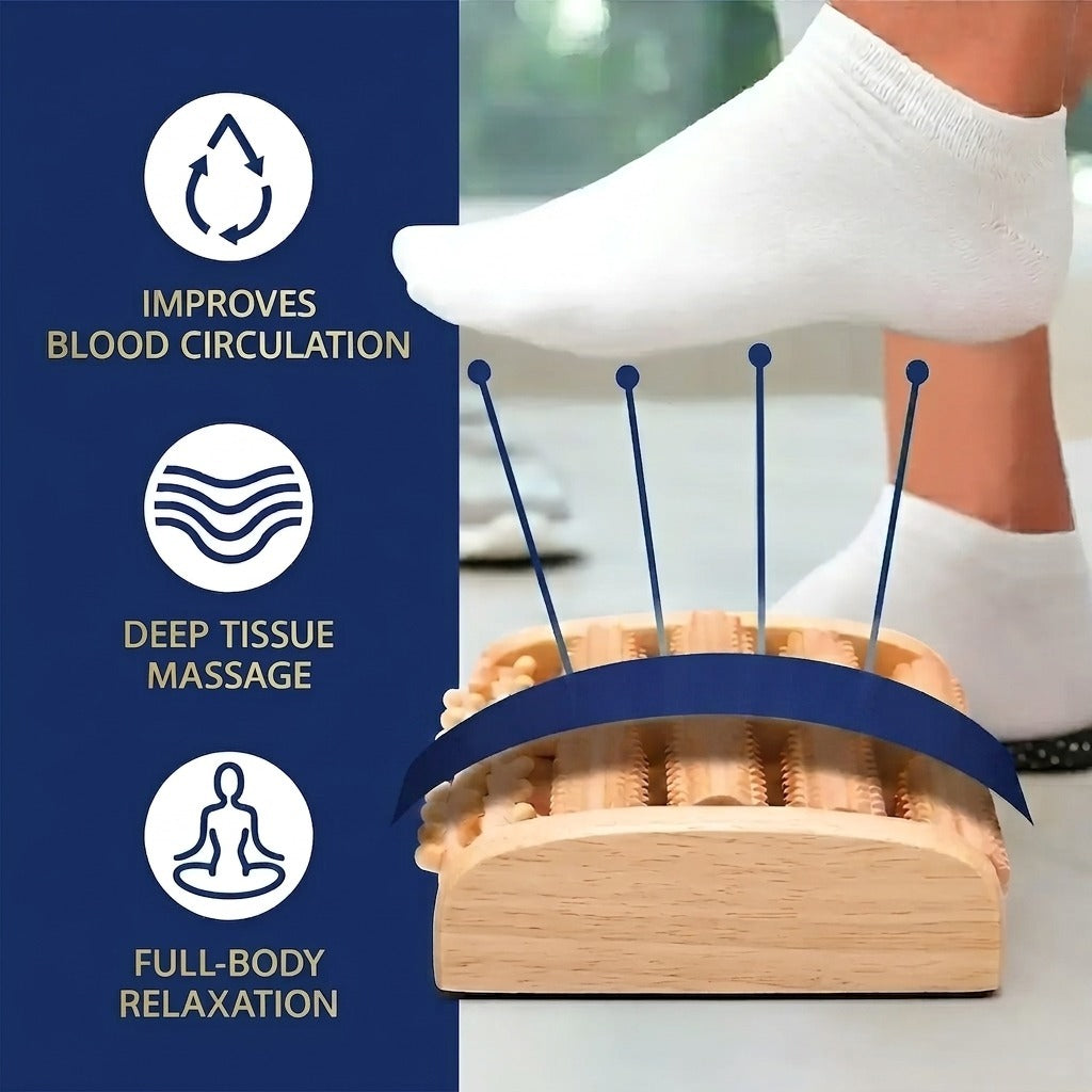 NATURAL WOODEN FOOT MASSAGER ROLLER FOR PAIN AND STRESS RELIEF