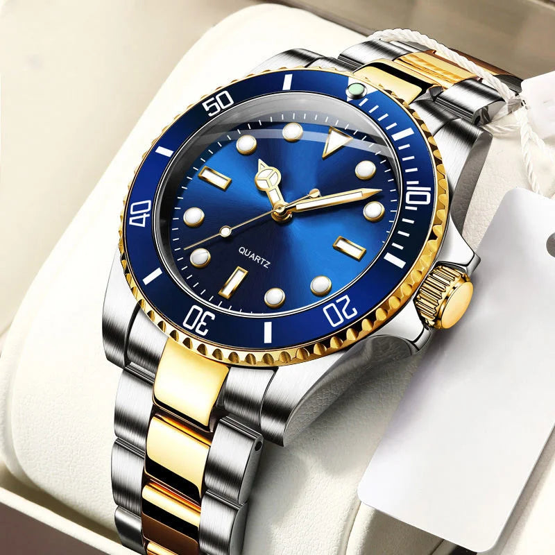 Classic Men's Luxury Watch | Rotating Bezel Stainless Steel Business Dress Watch for Men
