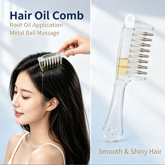 2-in-1 Hair Oil Applicator Comb with Roller Ball – Large Capacity Scalp Massager for Faster & Mess-Free Hair Oiling