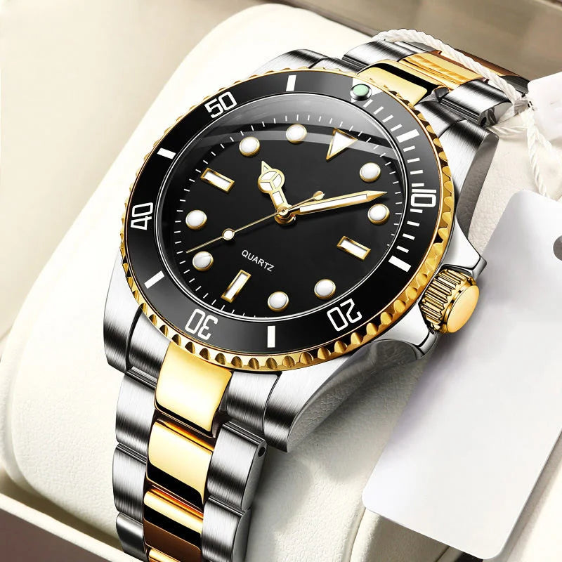 Classic Men's Luxury Watch | Rotating Bezel Stainless Steel Business Dress Watch for Men