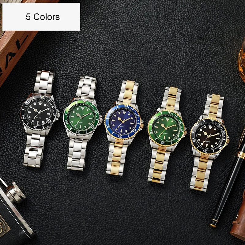 Classic Men's Luxury Watch | Rotating Bezel Stainless Steel Business Dress Watch for Men
