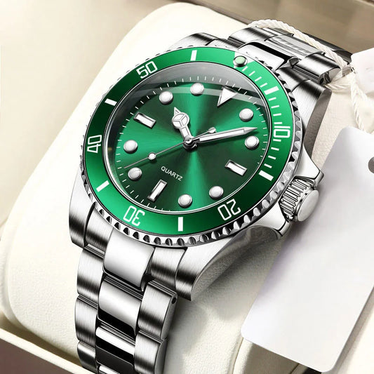 Classic Men's Luxury Watch | Rotating Bezel Stainless Steel Business Dress Watch for Men